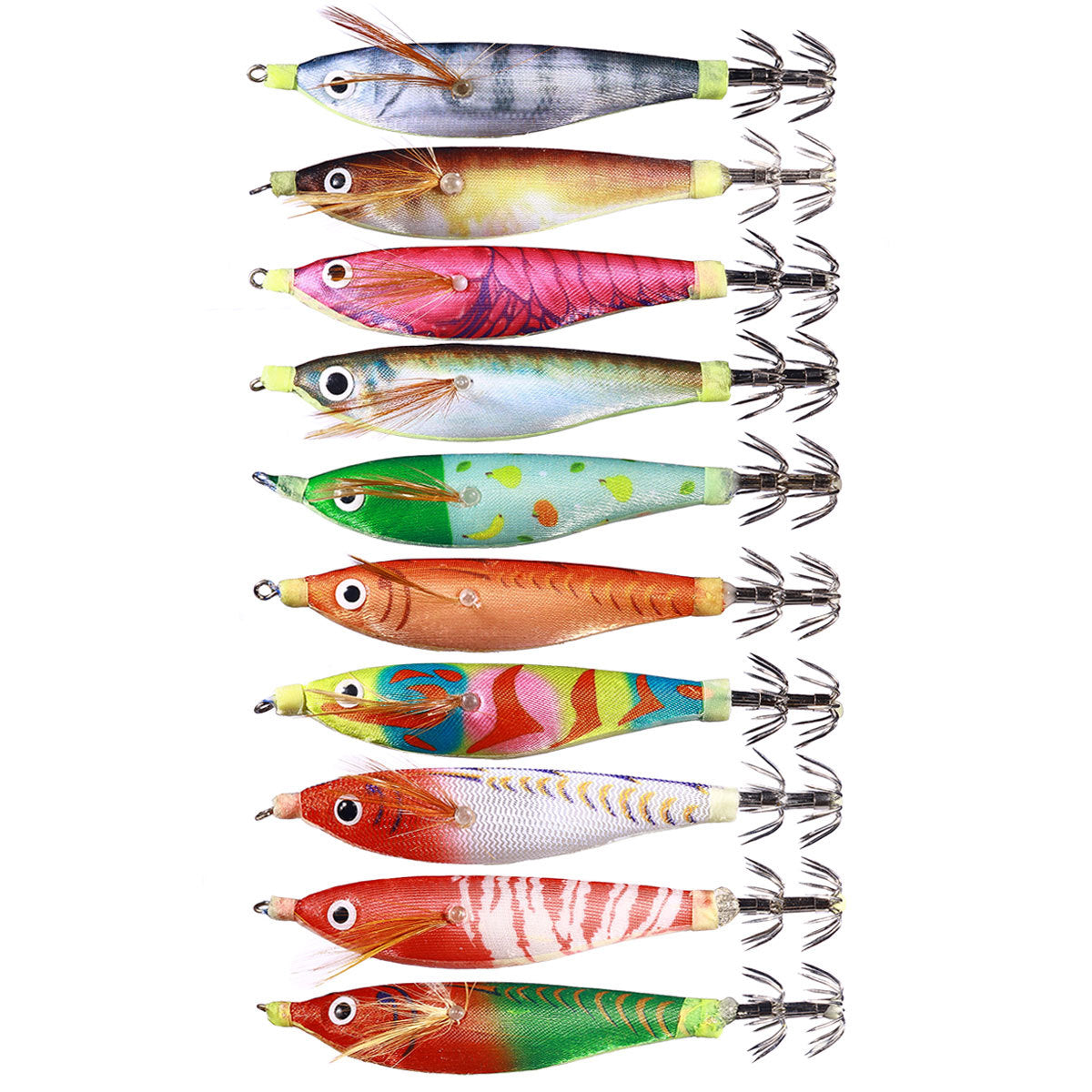 Free Shipping Level Wooden Shrimp with Sound Beads Luminous Squid Hook Explosive Hook Weighted Lead Sea Fishing Squid Hook Fake Bait